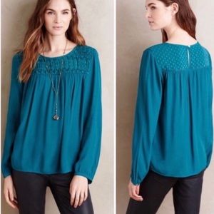 Meadow Rue Vivie Blouse Teal S EUC